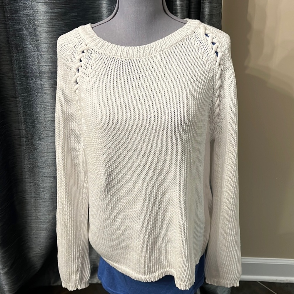 White + Warren White tight Knit Boatneck Sweater- size large